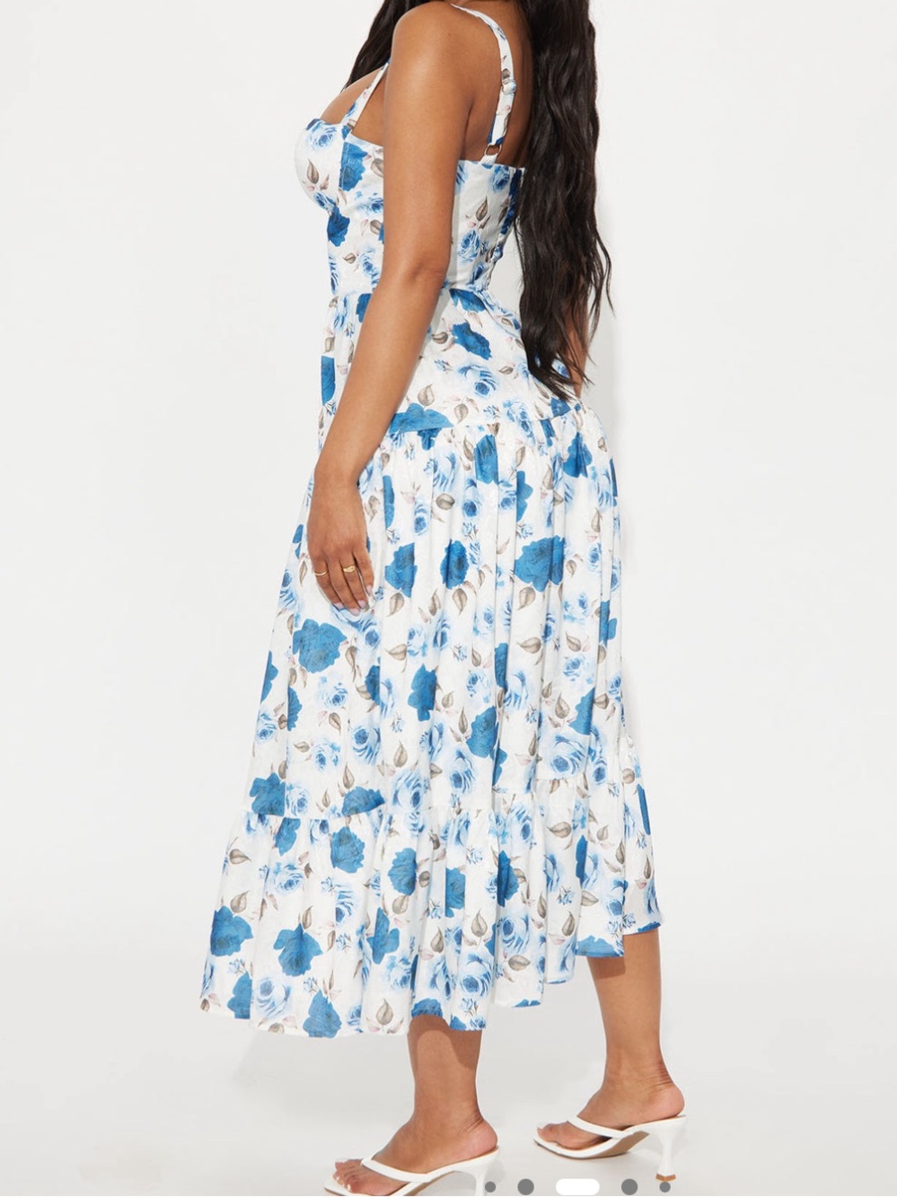 Fashion Nova White Maxi Dress with Blue Floral Print